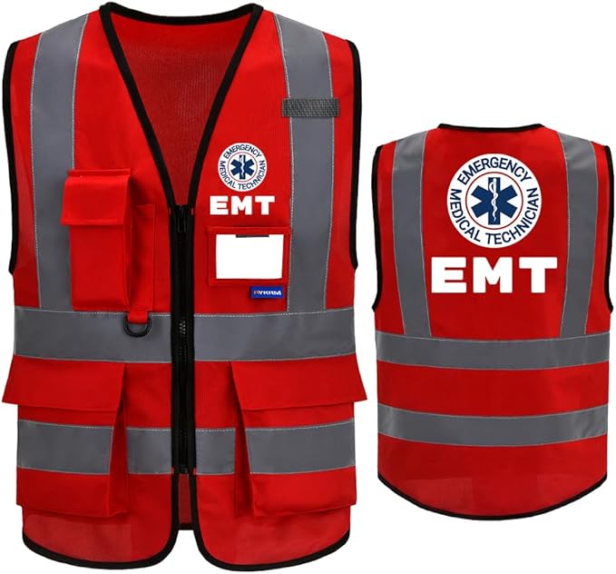 Reflective Security Safety Vests Heavy Duty with 7 Pockets and Front Zipper