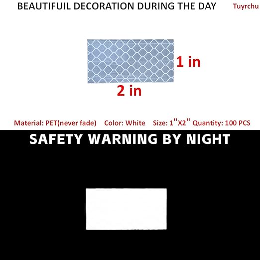 Non Fading White Reflective Stickers 1 inch X 2 inch, Outdoor Waterproof High Visibility Warning Safety Adhesive Reflector Tape (100 Pcs)