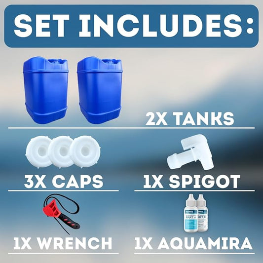 5-Gallon Stackable Water Storage Containers, Water Treatment,5 Gallons Each w/Lids + Spigot, Easy Fill, Survial Supply Emergency Water Storage for Disaster Preparedness, 10 Gallon (2 Tanks)