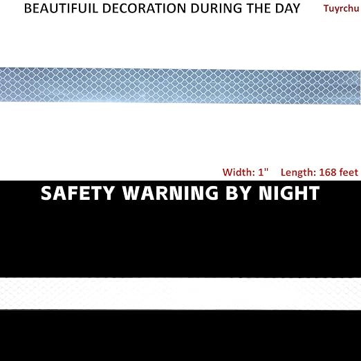 Non Fading White Reflective Tape Outdoor Waterproof 1 inch Wide, High Visibility Warning Industrial Marking Tape,Safety Stickers (168 feet)