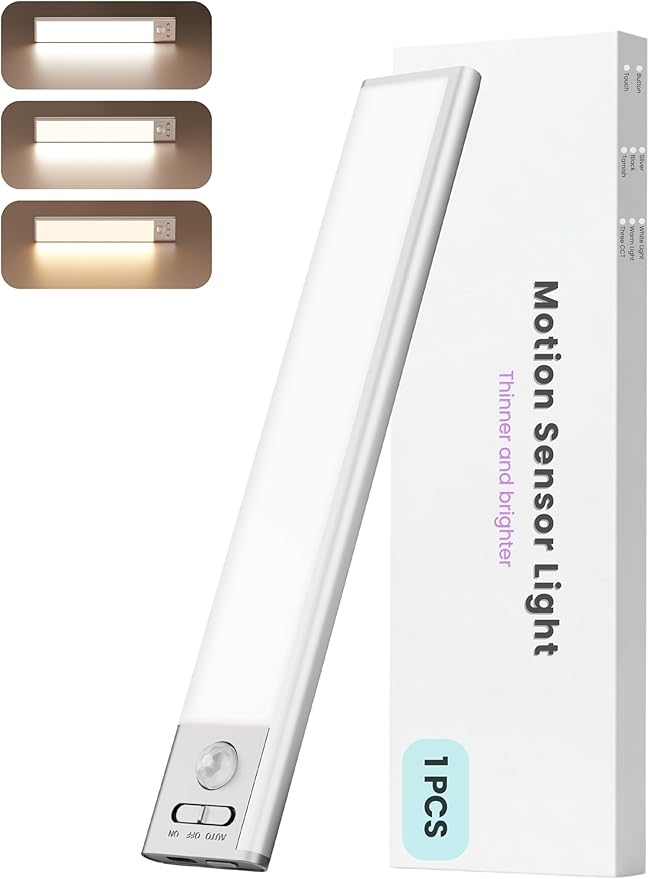 9 inch Under Cabinet Lighting, Cordless Rechargeable Motion Sensor Light Indoor, Magnetic LED Strip, 110 Lumens Stick on Closet Light for Counter, Shelf, Stairs and Pantry (1 Pack)