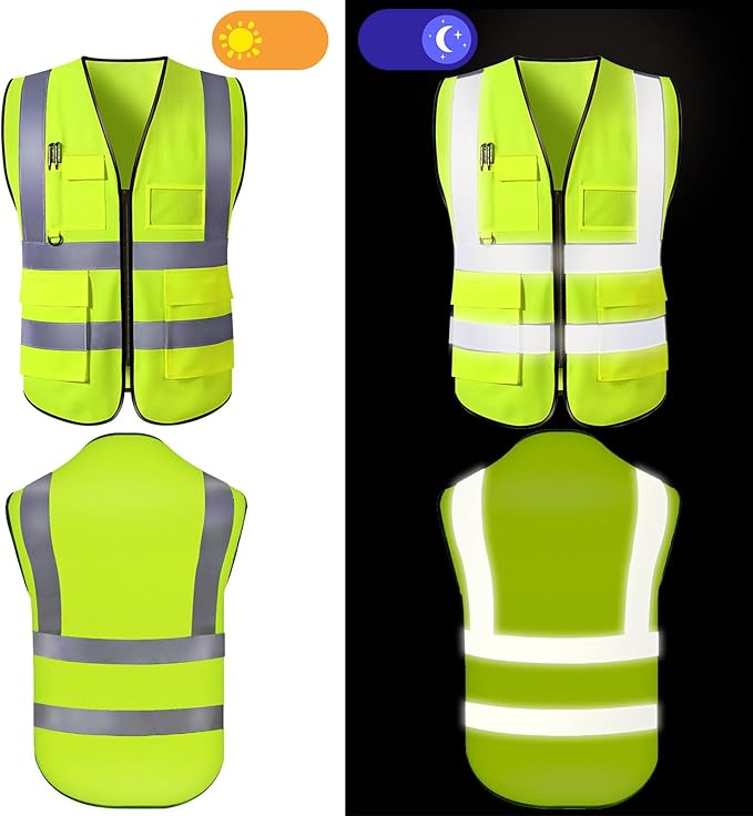 Custom Safety Vest for Men with Logo Pockets High Visibility Reflective Vests Construction Security Workwear
