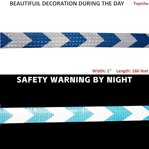 Blue White Reflective Tape 1 inch Wide for Trailer, Outdoor Waterproof High Visibility Safety Warning Adhesive Strips (166 feet)