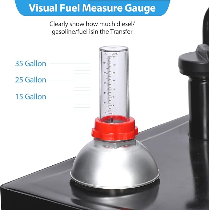 Upgraded 35 Gallon Fuel Caddy, Manual Hand Pump & Easy-Roll Wheels, Heavy-Duty UV-Resistant Steel Tank for Gas & Diesel, Portable Fuel Storage for Tractors, Mowers, Boats