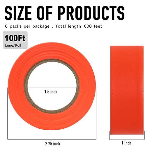 GEYYANG Fluorescent Orange Flagging Tape 6 Pack, Non-Adhesive Plastic Ribbon Tree Marking Tape, for Survey Boundaries, Hunting, Trail Marking and Hazardous Areas, 1" x 100ft,3.35 Mil