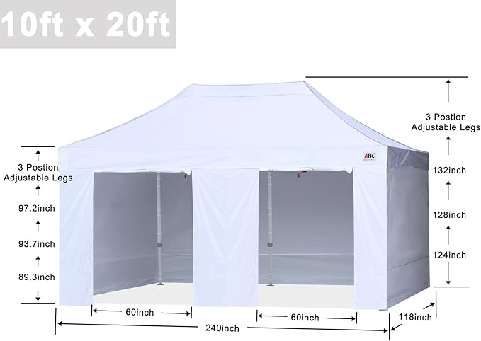 ABCCANOPY Easy Pop Up Canopy Tent with Sidewalls 10X20 Commercial -Series,White