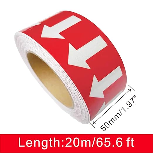 Beiyier 2-Pack Pipeline Flow Arrow Tape, Adhesive Vinyl Graphics Marking Sticker, Labels for Images Identification, White on Red, 1.97" W x 65.6' L