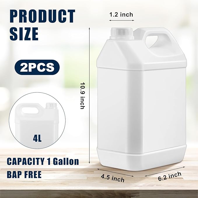 Hoolerry 2 Pack 1 Gallon Plastic Jug with Child Resistant Lid F-Style Jugs with Ergonomic Handle Reusable Storage Containers, HDPE Construction for Residential or Commercial Use