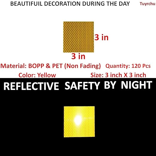 Yellow Reflective Stickers 3 inch X 3 inch, Outdoor Waterproof High Visibility Warning Safety Adhesive Reflector Tape (120 Pcs)