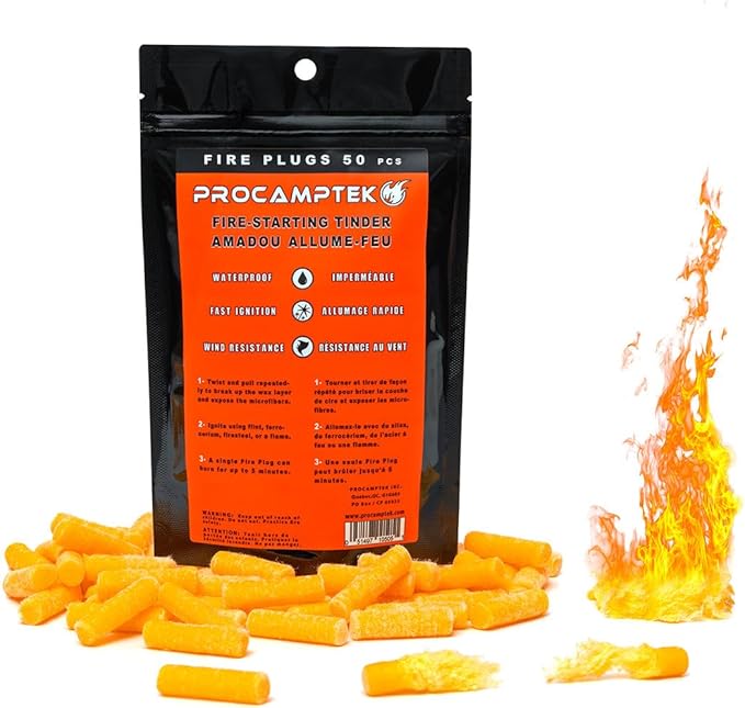 Procamptek Fire Plugs 100% Waterproof Fire Starter for Emergencies, Survival, Campfire, Fire Pits, Grills | Burns 5+ Minutes, All Natural, Non-Toxic