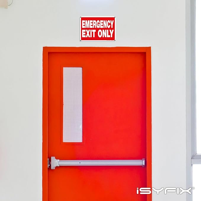 iSYFIX Emergency Exit Only Signs – 10 Pack 10x7 Inch – 100% Rust Free .040 Aluminum Signs, Laminated for Ultimate UV, Weather, Scratch, Water and Fade Resistance, Indoor and Outdoor