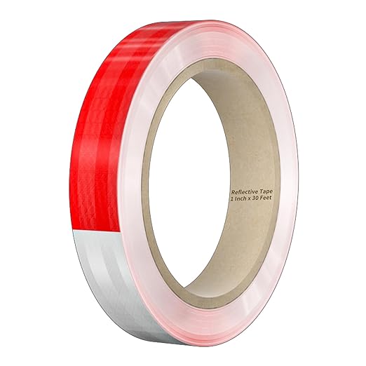 Reflective Tape, 1 Inch x 30 Feet - High Intensity - Red & White Reflective Safety Tape Waterproof Conspicuity for Trailer Reflector Trucks Bikes Baby Strollers Helmets