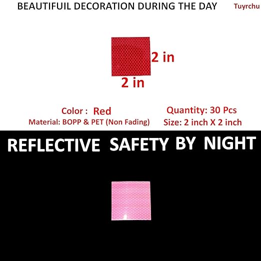 Red Reflective Stickers 2 inch X 2 inch, Outdoor Waterproof High Visibility Warning Safety Adhesive Reflector Tape (30 Pcs)