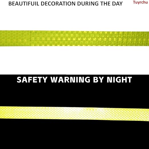 Fluorescent Yellow Reflective Tape Outdoor Waterproof 1 inch Wide, High Visibility Safety Industrial Marking Tape (66 feet, 10 Rolls)