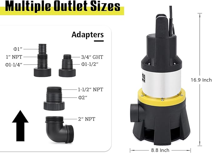 Sump Pump Submersible 7000GPH Powerful Water Pump for Pool Draining 1.5HP Stainless Steel Utility Pump with Float Switch 16FT Power Cord for Flooded House Sump Pit Pond Remove Water SUB 7000S