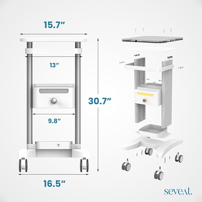 Professional Medical Cart with Drawers, 3 Tier, 198 lbs Capacity, Portable Rolling Trolley for Home, Spa, Hospital, Office, Clinic (White)