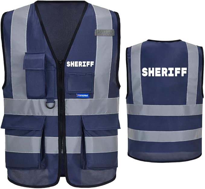Reflective Security Safety Vests Heavy Duty with 7 Pockets and Front Zipper