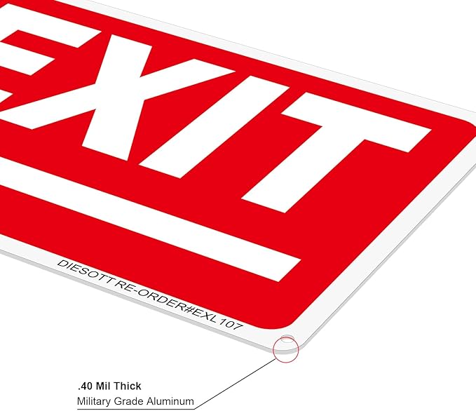 2 Pack Exit Signs with Left Arrow, 10x7 Inches Rust Free 0.40 Aluminum Metal Exit Sign, UV Protected, Durable, Weatherproof, Easy to Install, Indoor/Outdoor Use