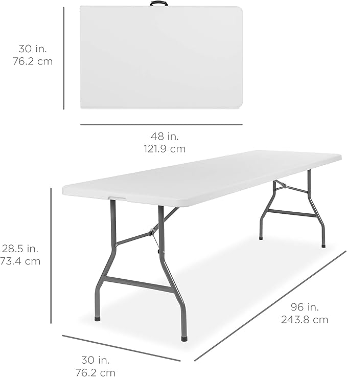 Best Choice Products 8ft Plastic Folding Table, Indoor Outdoor Heavy Duty Portable w/Handle, Lock for Picnic, Party, Pong, Camping - White