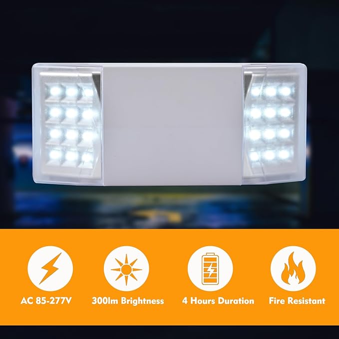 Plug Emergency Lights for Business Home Power Failure Outage 4Hours 300lm LED Exit Lighting Fixtures with Battery Backup AC85-277V