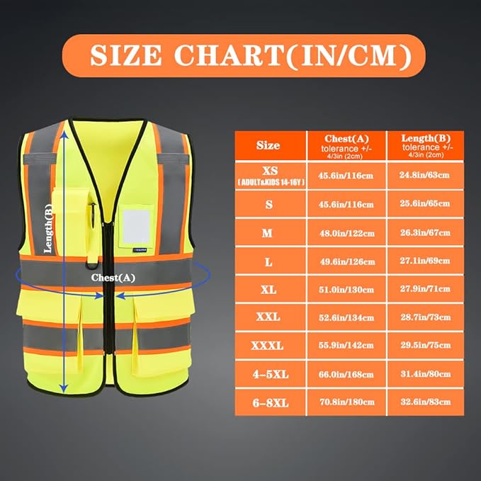 AYKRM Security Vest for Men Women 7 Pockets High Visibility Reflective Safety Vest Front Zipper Meets ANSI/ISEA