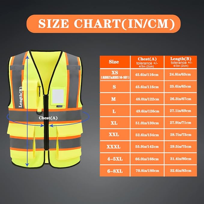 AYKRM Security Vest for Men Women 7 Pockets High Visibility Reflective Safety Vest Front Zipper Meets ANSI/ISEA