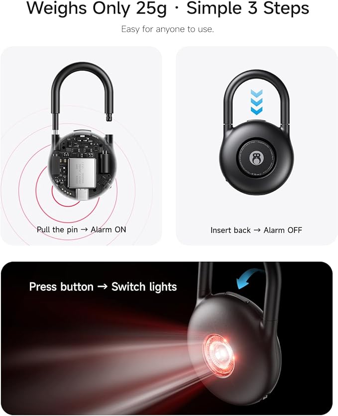 HOU 130dB Super Loud Safety Alarm for Women – USB-C Rechargeable Keychain with Strobe Flash Light & 500-Day Standby – Self Defense Gift for Jogging, Students & Seniors, Black