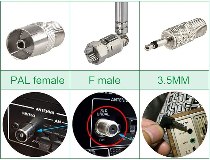 Superbat FM Telescopic Antenna Kit 75 Unbal F Type Connector DAB Radio Replacement Antenna for TV AM FM Radio Stereo Receiver Bose Wave etc.