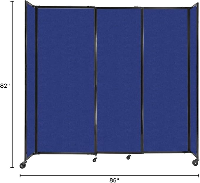 Versare Straightwall Sliding Portable Wall Partition | Freestanding Office Dividers | Locking Wheels | Temporary Room Separator | 7'2" Wide x 6'10" Tall Blue SoundSorb Panels