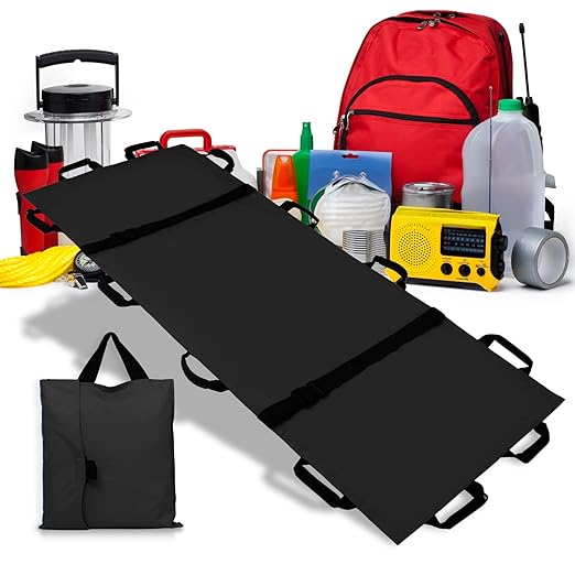 Portable Transport Stretcher with 12 Handles，Dog Stretcher & Gurney with Carrying Bag Patient Animal Mover Travel Size Emergency Casualty Evacuation-Capacity 400lbs (Black)