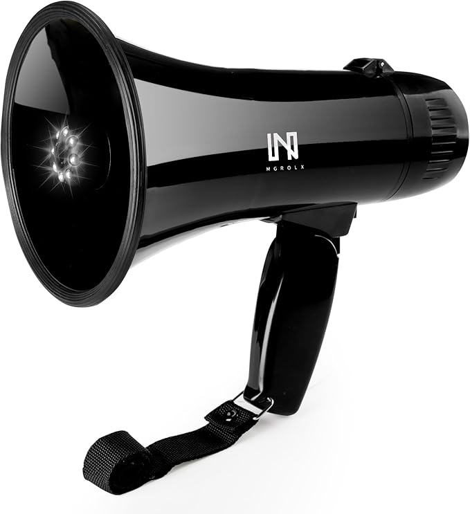 20W Megaphone Bullhorn Speaker with LED, | Loud Spekaer with Siren, Recording and 3.5mm Aux Interface | Mega Phone Design for Outdoors and Safety Drills（Black）