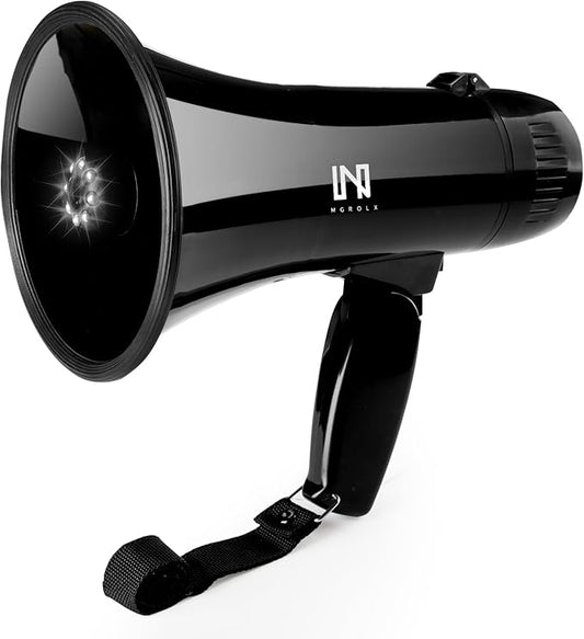 20W Megaphone Bullhorn Speaker with LED, | Loud Spekaer with Siren, Recording and 3.5mm Aux Interface | Mega Phone Design for Outdoors and Safety Drills（Black）