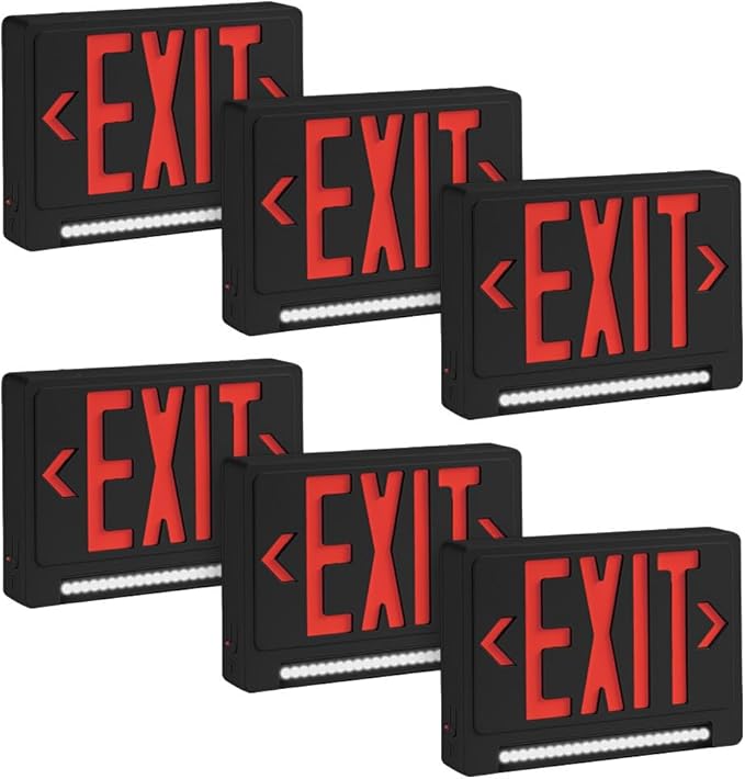 Ciata 6 Pack Ultra Bright Energy-efficient Lighted Exit Signs with Battery Backup, Indoor Led Emergency Exit Sign, Battery Powered Exit Sign, Exit Signs for Business, Led Adjustable Light Pipe Combo