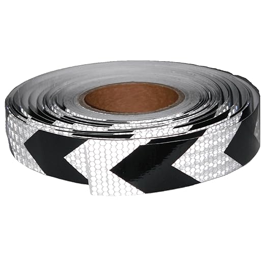 Black White Reflective Tape Outdoor Waterproof 1 inch X 166 feet, High Visibility Hazard Conspicuity Safety Industrial Marking Tape