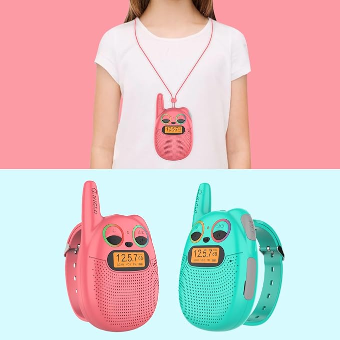 Qniglo Walkie Talkies for Kids, Rechargeable walkie Talkie Watch for Kids，3-Mile Range, 7-Day Standby, VOX， Backlit LED Screen， Great Gift for Girls and Boys Ages 3-12 (2-Pack)