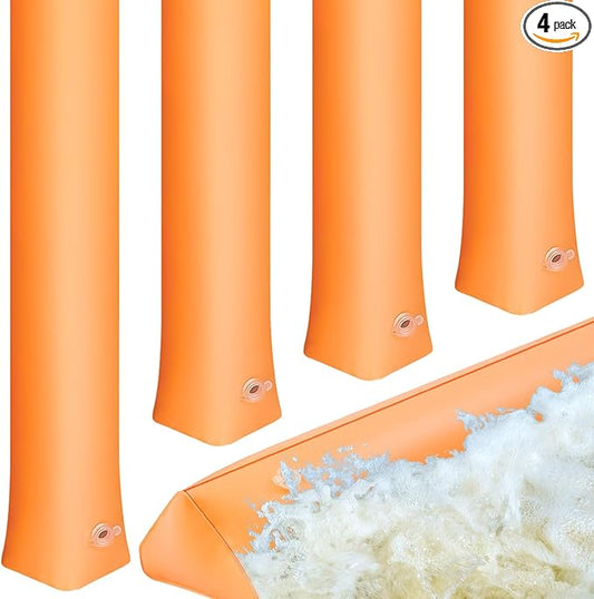 Amylove 4 Pcs PVC Inflatable Flood Barriers for Home Reusable Garage Water Prevention Barriers Flood for Rain Snow Melted Garage Door Basement Home(12 ft x 10 in x 6 in,Orange)