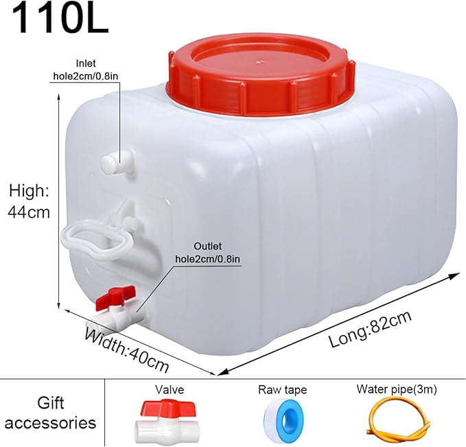 Water Container 50L 80L 110L 200L Heavy Duty Water Bucket Water Carrier, Portable Plastic Water Tank Water Storage for Camping Caravans Hiking Travel BBQ Travel Outdoor(Size:110L)