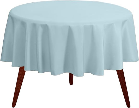 Gee Di Moda Round Tablecloth - 132 Inch Baby Blue Round Table Cloth for 72 to 96 Inch Round Tables - Heavy Duty Washable Fabric - for Buffet Table, Holiday Party, Dinner, Wedding & Baby Shower