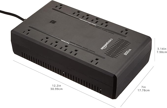 Amazon Basics UPS Battery Backup & Surge Protector 800VA/450W, 12 Outlets, Standby Uninterruptible Power Supply, for Power Outage Protection, Compact, Black