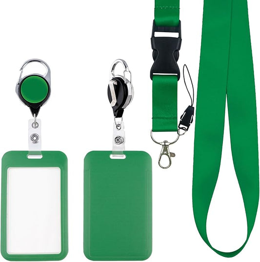 Green Badges Holder with Lanyard, Retractable Keychain with Name Tag Clip, Breakaway Lanyard with Id Holder for Teacher Nurse Office