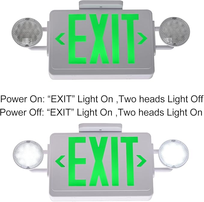 LED Exit Signs with Emergency Lights,200lm 3Hours Green Emergency Exit Sign with Lights Battery Backup, Double Face UL 924 AC85-277V Plug in Cord