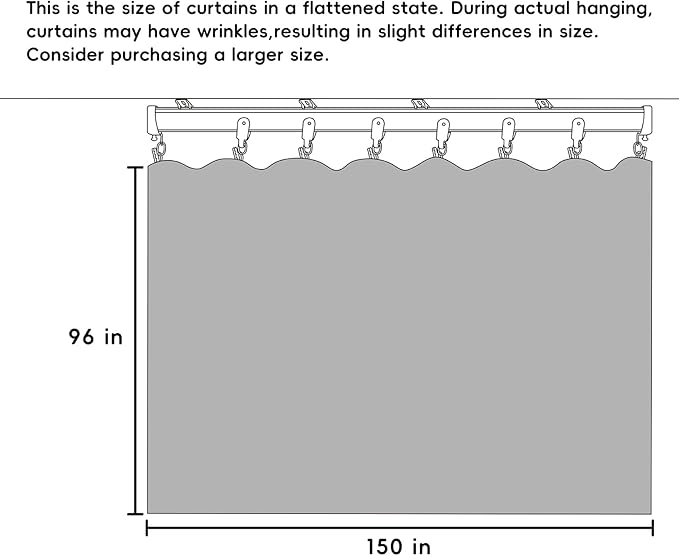 Room Divider Curtains Blackout Ceiling Track Curtain with Hook Wall Mount Sliding Door Curtains Ceiling Mount Extra Wide Curtain Wall Divider for Room Separation(Greyish Whitei,W150 x H96 In)