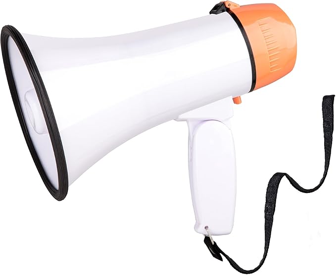 MyMealivos Portable Megaphone Bullhorn 20 Watt Power Megaphone Speaker Voice and Siren/Alarm Modes with Volume Control and Strap (White&Orange)