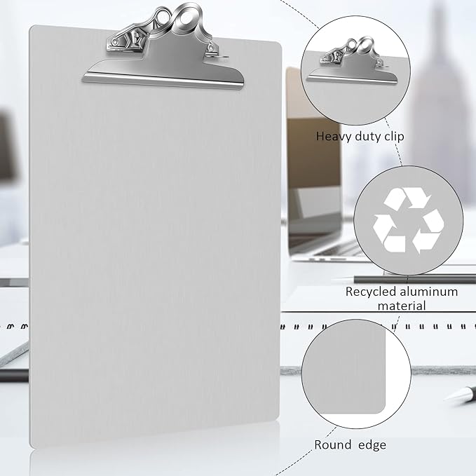 Mimorou 2 Pcs Metal Clipboard Heavy Duty Aluminum Clipboards 12 x 9 Inch Metal Clip Board with Low Profile Clip A4 Letter Size Document Holder for Office School Medical Jobsite Laboratory