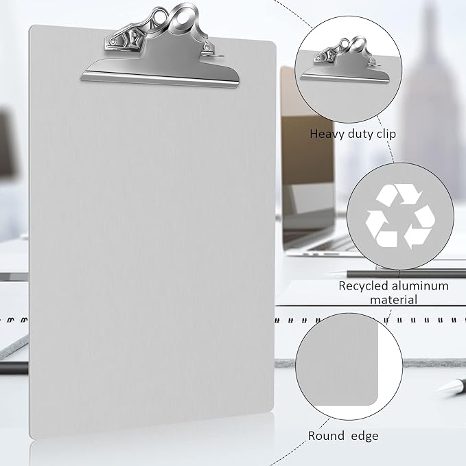 Mimorou 8 Pcs Metal Clipboard Heavy Duty Aluminum Clipboards 12 x 9 Inch Metal Clip Board with Low Profile Clip A4 Letter Size Document Holder for Office School Medical Jobsite Laboratory