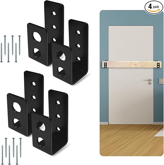 SecurityMan (2-PK) Heavy Duty 2x4 Door Barricade Brackets - 700lbs of Force, Install in Minutes - (4pc) Thick 3.5mm Iron Metal U Bracket | Rust Proof - Gate Bar Holder for Indoor/Outdoor Door Security