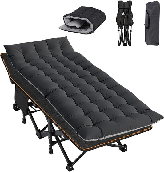 ABORON Camping Cot for Adult 28" Extra Wide, Heavy-Duty 1200D Oxford Cot for Sleeping, Portable Folding Camp Bed with Mat & Carry Bag