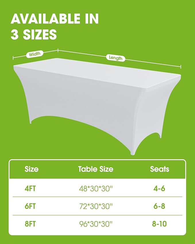 Pureegg Spandex Tablecloth 6ft - 12 Pack, Fitted and Tight Cloth for Rectangle Table, Wrinkle-Free and Stretch Table Cover for Party, Wedding, Banquet and Birthday, White
