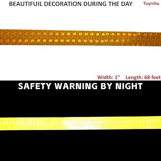 Yellow Reflective Tape 1 inch Wide for Trucks, Outdoor Waterproof High Visibility Safety Warning Reflector Sticker Strips (68 feet)