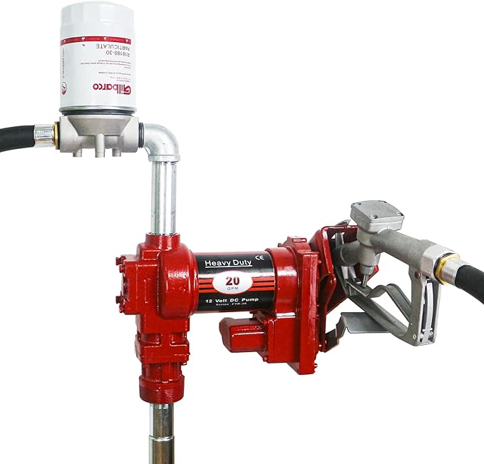 12V Fuel Transfer Pump w/Manual Nozzle, 20 GPM High Flow DC Diesel Transfer Pump, Gas Heavy Duty Transfer Pump with Filter for Gasoline, Diesel, Kerosene, Biodiesel and More